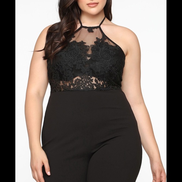 New✨Black Mesh & Lace Bodice•Halter Jumpsuit - Picture 5 of 7
